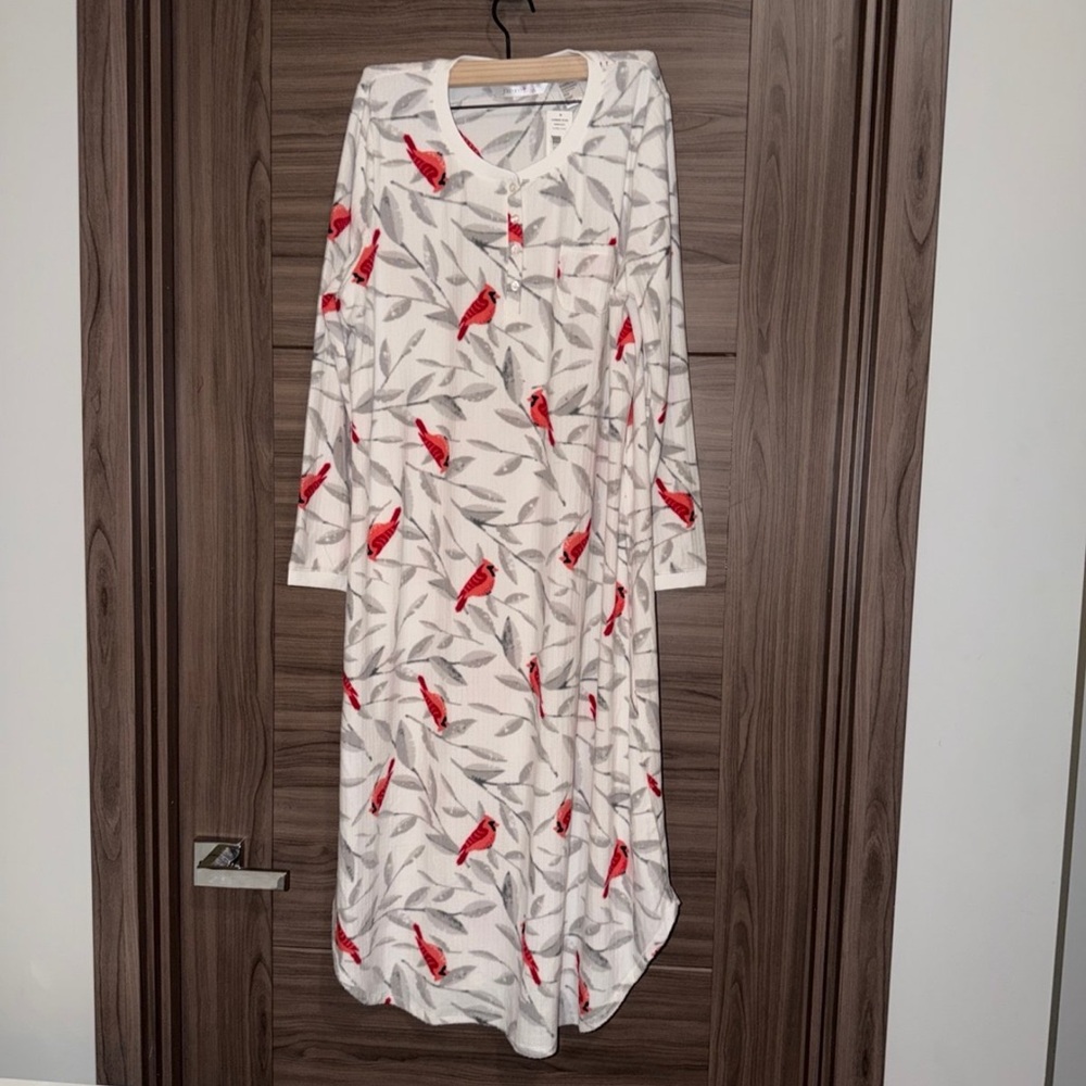 Charming Long Sleeve Dress with Red Bird Print